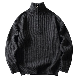 万有引力博物馆 半拉链立领毛衣女春秋款宽松中性风上衣针织衫