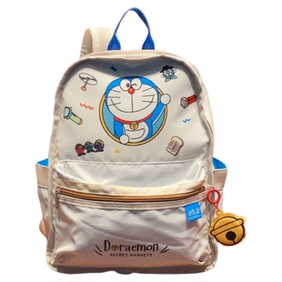 日系可爱蓝胖子帆布卡通印花双肩背包大容量轻便旅行背包学生书包