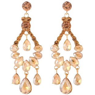 矜贵感轻奢香槟色锆石耳环复古宫廷风水滴流苏耳钉宴会晚礼服耳饰