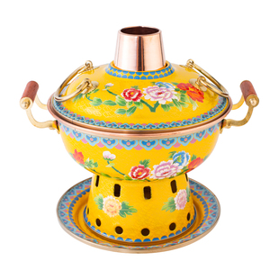 景泰蓝铜火锅高端分餐单人小火锅一人一锅酒精炉珐琅铜锅纯铜家用