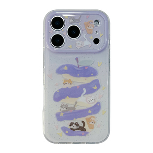 ins超好看夏日渐变紫猫咪链条适用苹果17手机壳iphone16promax高级感15p硅胶保护套新款防摔全包边女款软可爱