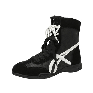 达芙妮高帮鞋德训鞋女款2026新款秋冬加绒平底短靴运动拳击马丁靴