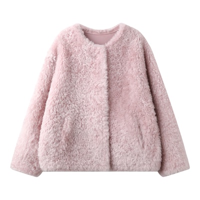 拉贡半卷皮毛一体圆领外套