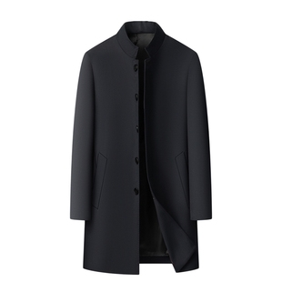 商务行政外套男士夹克中长款立领系扣中山装大衣秋冬新款高端风衣