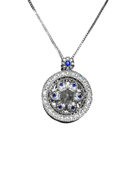 蓝花水晶罗盘项链女可旋转精致感