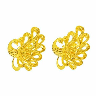 黄金色花朵耳钉女轻奢沙金耳饰高端结婚3D耳针新娘养耳棒时尚礼品