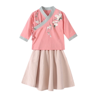 女童汉服春秋儿童棉麻国学书童服幼儿中国风仙女襦裙宝宝拍照古装