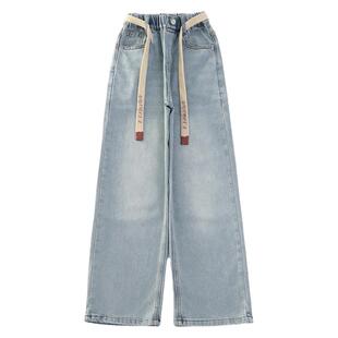 女童牛仔裤春秋2026新款时髦阔腿裤中大童春装裤子儿童宽松直筒裤