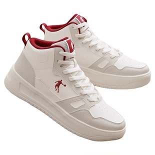 乔丹女鞋高帮厚底板鞋秋冬2025新款皮面运动鞋女百搭软底休闲鞋子