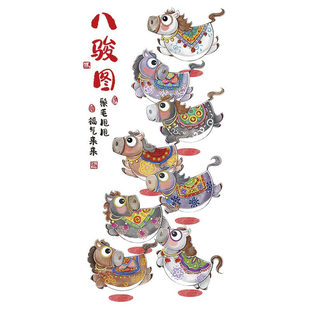 2026马年春节八骏图免胶静电窗花贴创意福字玻璃门贴新年装饰贴纸