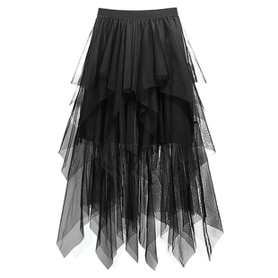 不规则网纱裙黑色纱裙女半身裙冬季新款小个子裙子蓬蓬裙长裙半裙