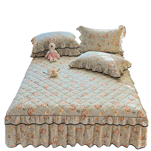 韩版加厚纯棉床罩夹棉床裙式单件席梦思保护套防滑荷叶边1.5/1.8