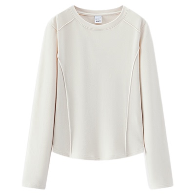 森马鱼骨分割正肩修身长袖T恤女