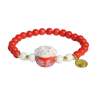 招财纳福景德镇陶瓷手串女幸运手链情侣礼物国潮古风夜市爆款手饰