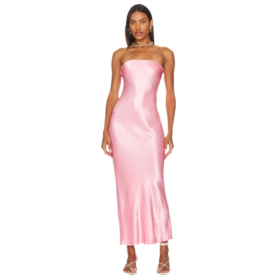 SNDYS 抹胸连衣裙绸缎中长款礼服裙粉色修身礼服裙REVOLVE新款