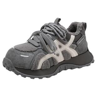 千百度加绒阿甘休闲鞋女冬季2025新款厚底老爹鞋德训鞋百搭运动鞋