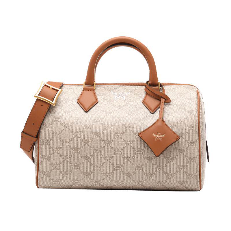 【自营】MCM24春夏新品女士经典logo印花单肩斜挎背提包波士顿包