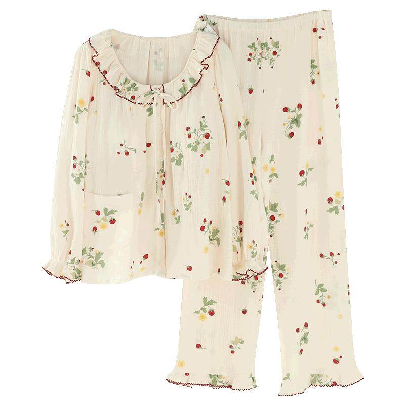 【自带胸垫】富朵春夏纯棉纱布月子服产后薄款哺乳衣孕妇睡衣套装