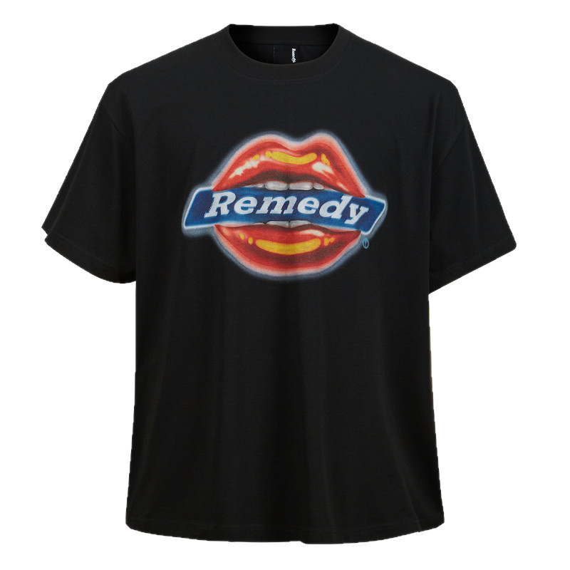 RemedyD-kiss喷绘嘴唇国潮宽松半袖上衣夏季美式潮牌短袖T恤男女