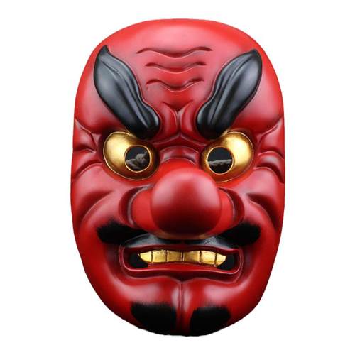 万圣节日本能剧天狗般若装扮纹身火锅店COS武士绿鱼头树脂面具