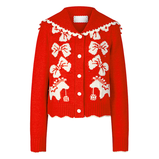 新年红毛衣【XIAOLI筱李】2026新款小马驹海军领羊毛混纺开衫外套