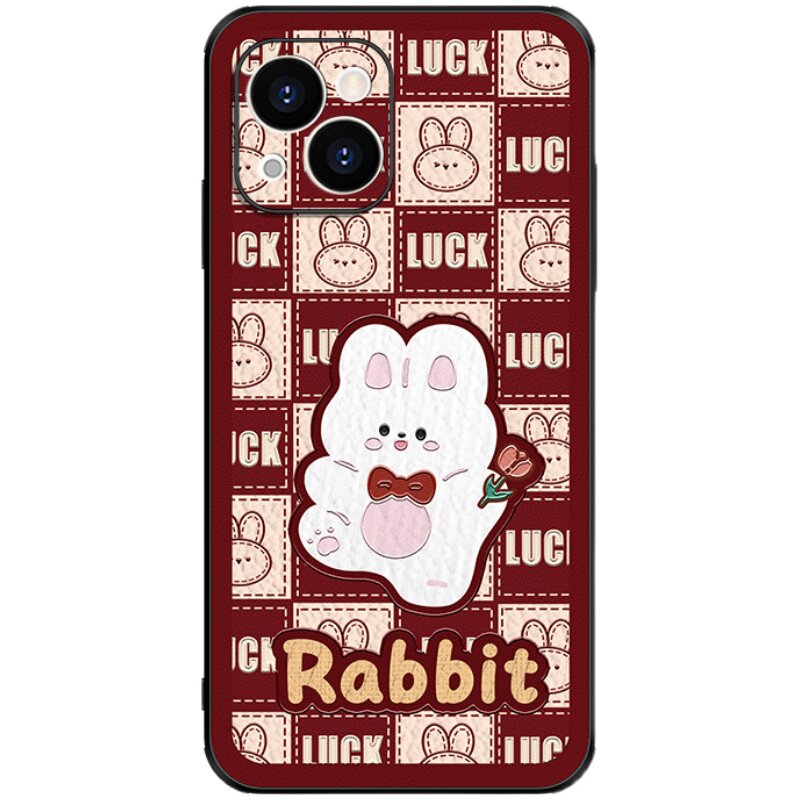 适用苹果13仿皮卡通手机壳