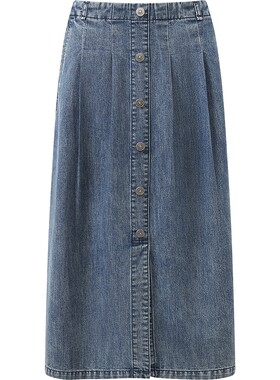 【商场同款】播26夏新品H型牛仔裙女开衩时髦半身裙女BDT7BD3018