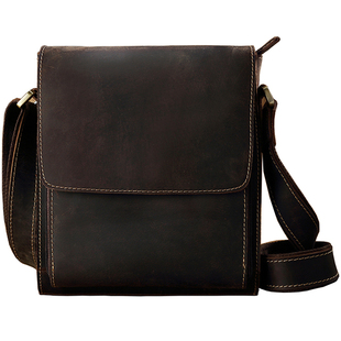 原创疯马皮真皮男士包包单肩斜挎牛皮包男简约商务休闲英伦风时尚