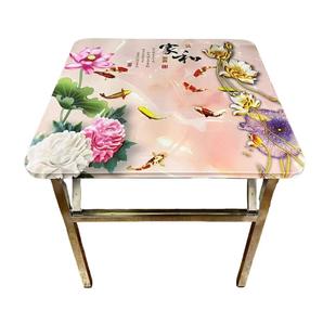 不锈钢彩图折叠方桌餐桌饭桌八仙桌办公学习桌摆台拜台收纳免安装