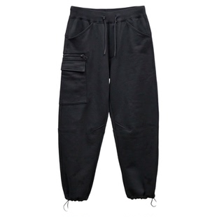 加绒加厚新款ABLE JEANS男卫裤直筒松紧腰保暖显瘦黑色休闲束脚裤