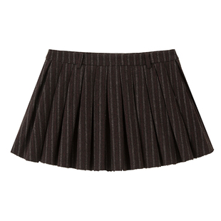 DIDDIMODA 呢料百褶蓬蓬裙条纹显腿长短款半身裙女冬季新款