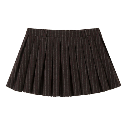 DIDDIMODA 呢料百褶蓬蓬裙条纹显腿长短款半身裙女冬季新款