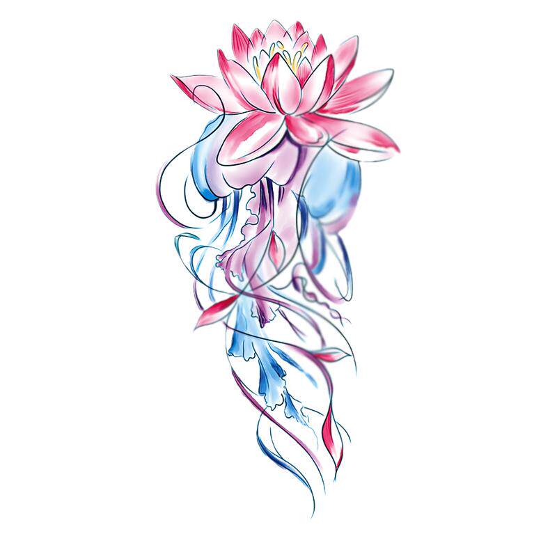 neeio纹身贴 梦幻莲花水母 超仙女古风后背小腿遮疤痕大图 防水女