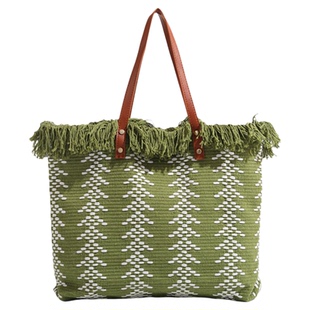 ITSOUMEI绿色的包包女生百搭大包春夏季编织大容量帆布托特包单肩