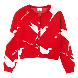 【小鹤鹤】毛衣针织衣服新年红毛衣裙女童新款秋冬儿童开衫童装