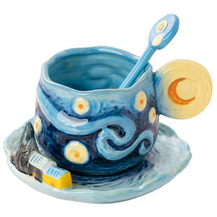 创意梵高手绘欧式复古陶瓷咖啡杯高档精致本来不该有釉下彩下午茶