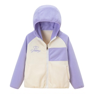 儿童秋冬双面摇粒绒连帽卫衣外套小女童撞色宽松运动休闲拉链开衫