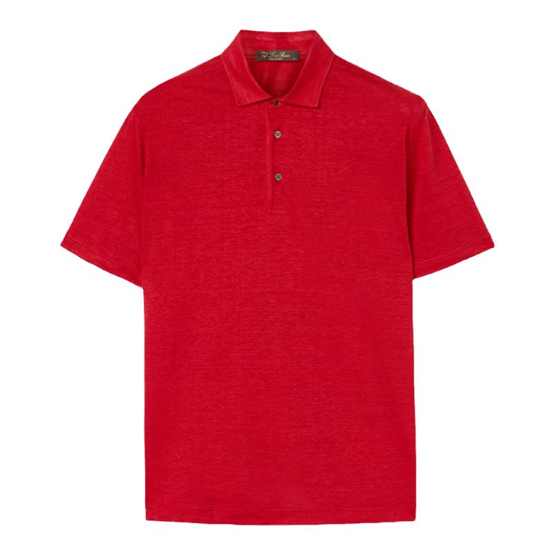 Loro Piana/诺悠翩雅男装红色针织短袖马球领休闲polo衫