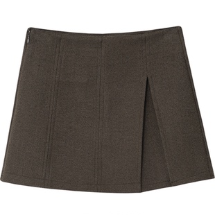 复古高腰毛呢半身裙裤女设计感拼接开衩防走光短裙呢子阔腿短裤潮