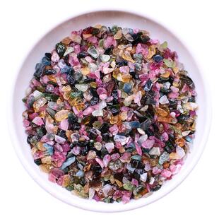 天然碧玺碎石摆件彩色水晶碎石水晶石原石毛料花瓶装饰美甲石头