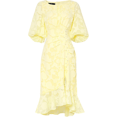 2026夏季新款气质鹅黄色灯笼袖修身收腰显瘦鱼尾连衣裙长裙女