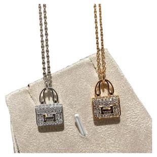 轻奢包包项链女镀18K玫瑰金小众网红满天星满钻H字母康康包锁骨链