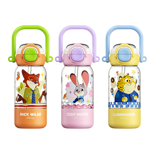 疯狂动物城水杯夏日女生高颜值便携塑料水壶大容量吸管杯儿童杯子