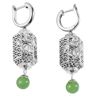 MEIDEHEN美得很银雕宫灯和田碧玉耳坠耳钉耳饰民族风新年礼物