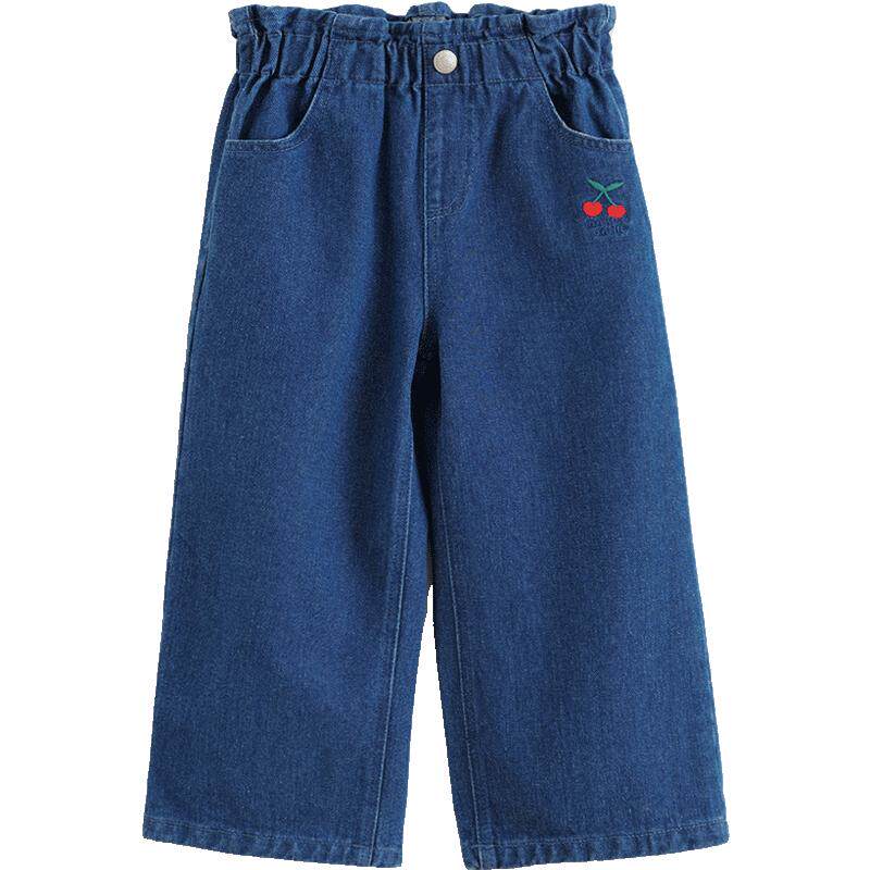 马克珍妮女童蝴蝶结印花刺绣直筒牛仔裤儿童裤子2025春秋款551586