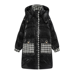 大码亮面免洗羽绒服女200斤中长款胖mm宽松小香风加肥东北厚外套