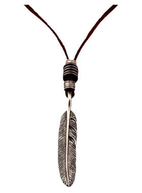 原创潮牌羽毛吊坠牛皮绳男项链女