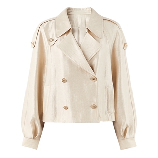 秋水伊人简约翻领截短式风衣2025年秋季新款通勤风百搭H型短外套