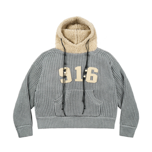 GOODBAI 916 贴布绣撞色拼接含羊毛连帽针织外套