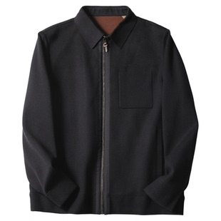 极简轻奢26年春季新款男士绵羊毛混纺老钱风商务休闲翻领夹克外套